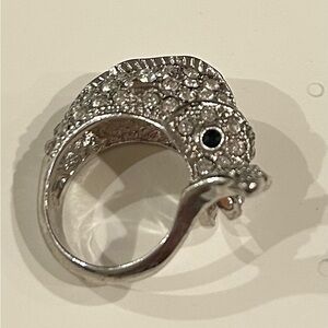 Bejeweled silver dolphin ring. Size 6.5 black eyes. LIKE NEW